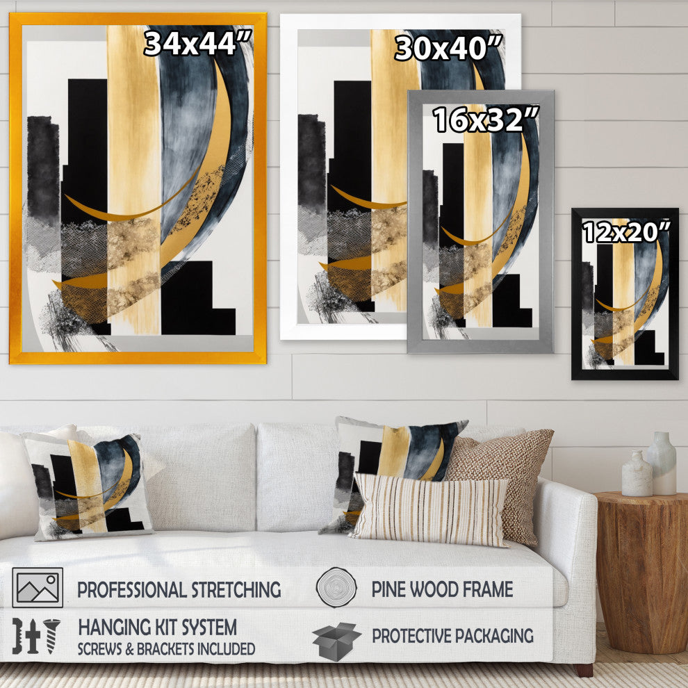 Glam Art Deco Abstract I Framed Print, 24x32, Black