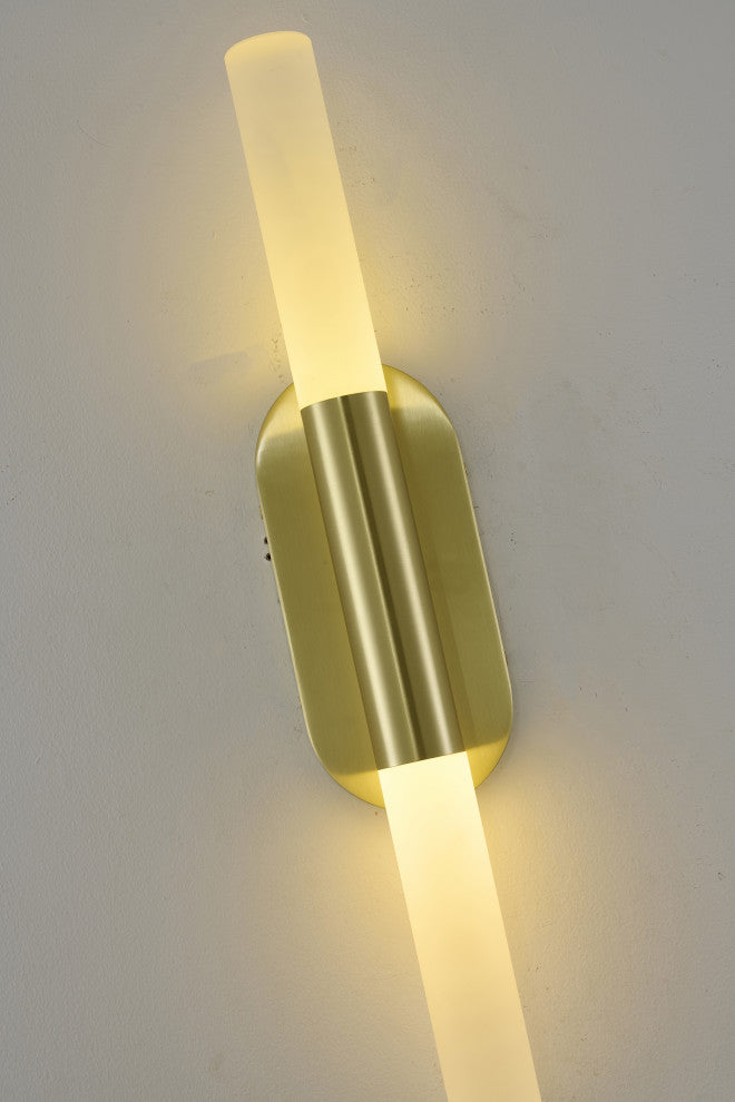 2-Light Satin Brass Wall Sconce With Frosted Acrylic Rod Shades
