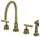 KS8723CMLBS 8" Widespread Kitchen Faucet With Brass Sprayer, Antique Brass
