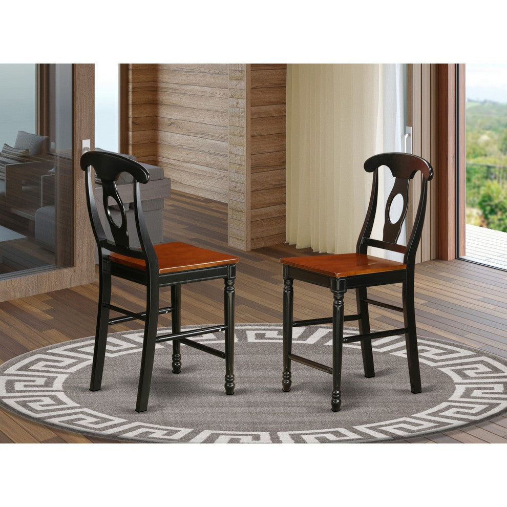 Kenley Counter Height Stools With Wood Seat, Black And Cherry- Set of 2