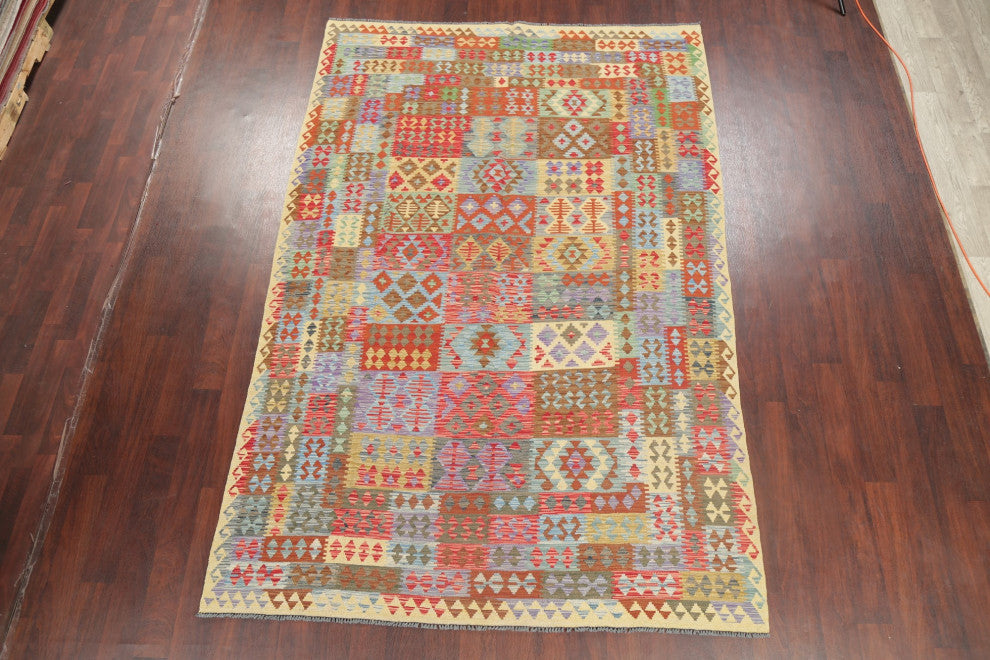 Hand-Woven Kilim Oriental Southwestern Traditional Turkish Area Rug, 9'9"x6'6