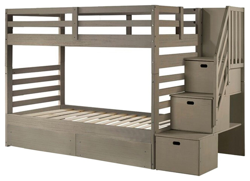 My Bed Now Everest Twin-over-Full 2-Drawer Wood Bunk Bed with Ladder in Brown