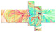 Red Green Paper Flower, Floral Art Canvas Print, 60"x32", 5 panels