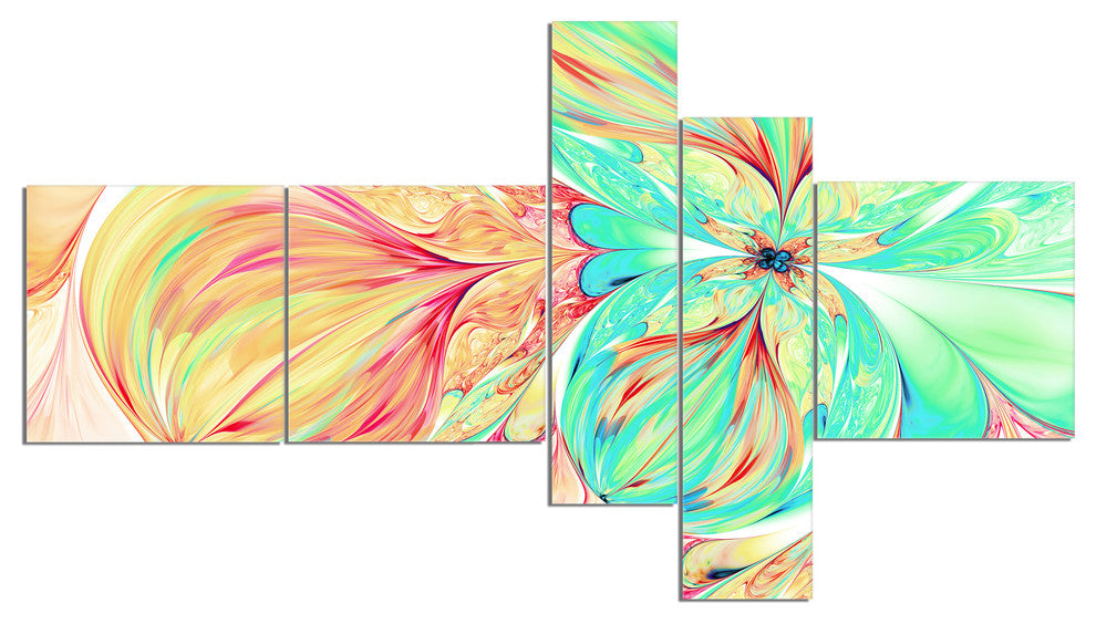 Red Green Paper Flower, Floral Art Canvas Print, 60"x32", 5 panels