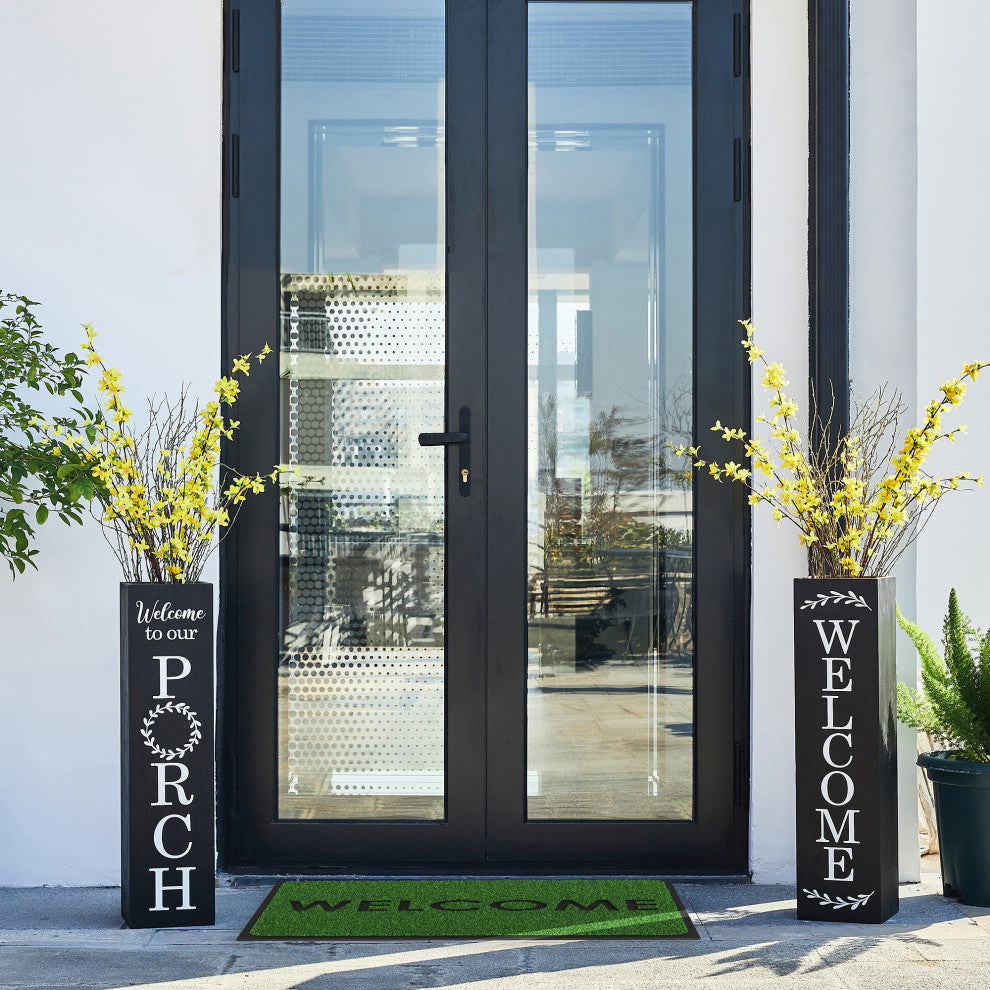 30"H Double Sided Solid Wood Black Boxed "Welcome Porch" Porch Sign