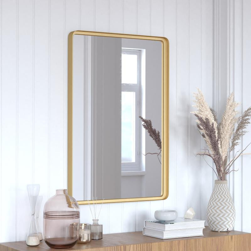 Ava Metal Deep Framed Wall Mirror, Gold, 36"