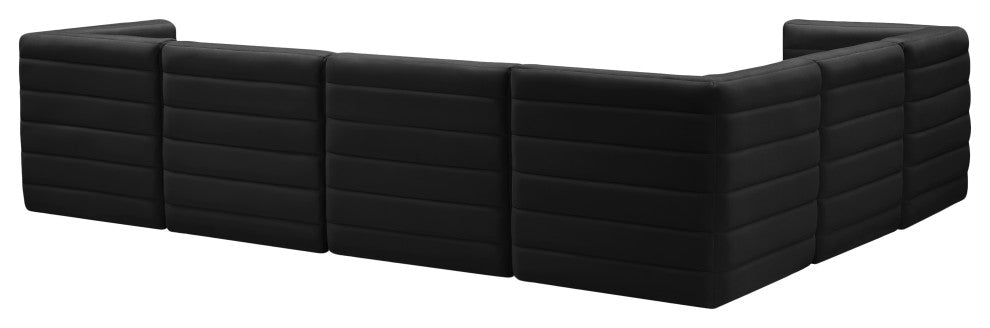 Quincy Velvet Upholstered 6-Piece L-Shaped Modular Sectional, Black