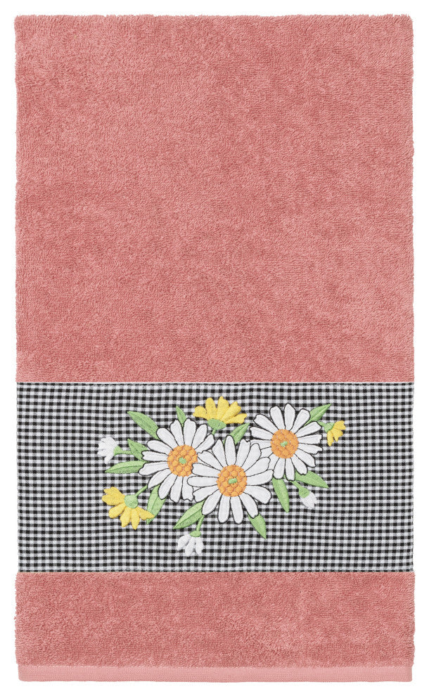 Linum Home Textiles Turkish Cotton Daisy 3-Piece Embellished Towel Set, Tea Rose