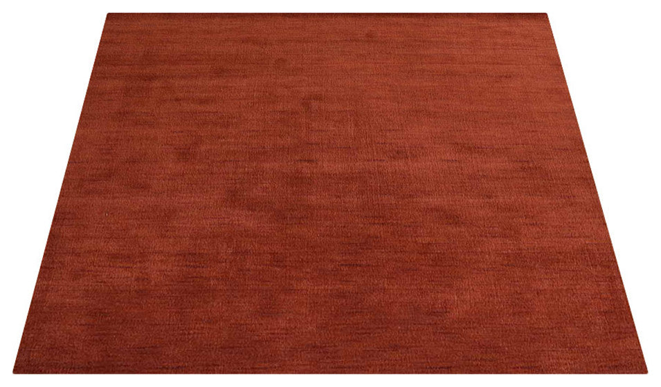Hand Knotted Loom Wool Area Rug Solid Light Red, [Square] 8'x8'