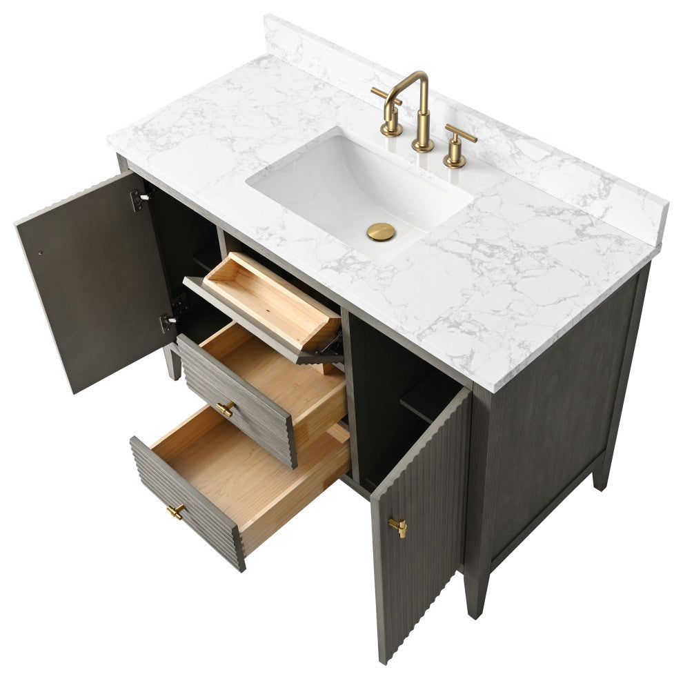 Vanity Art Freestanding Vanity, Driftwood Gray, 48", Single Sink, Golden Brushed