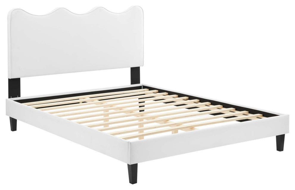 Current Performance Velvet Queen Platform Bed, White