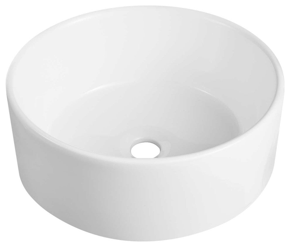 White Circular Bowl Bathroom Vessel Sink and Modern Above Counter Ceramic Sink