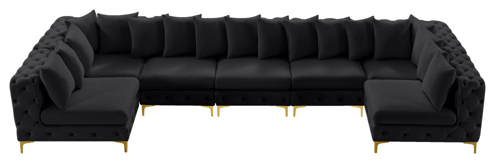 Tremblay Velvet Upholstered 7-Piece Modular U-Shaped Sectional, Black