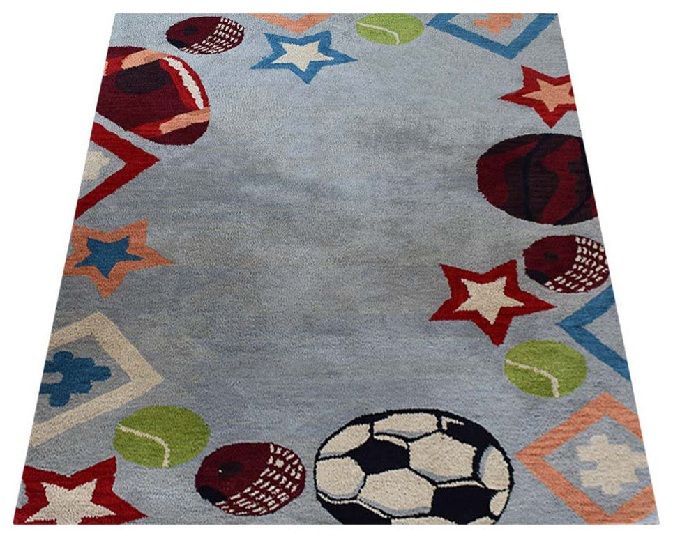 HAND TUFTED WOOL ECO-FRIENDLY AREA RUGS - Rectangle,Light Blue,Kids