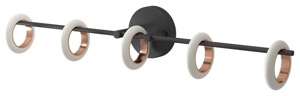 5-Light Loop Ring Bathroom Vanity Light, Black and Rose Gold