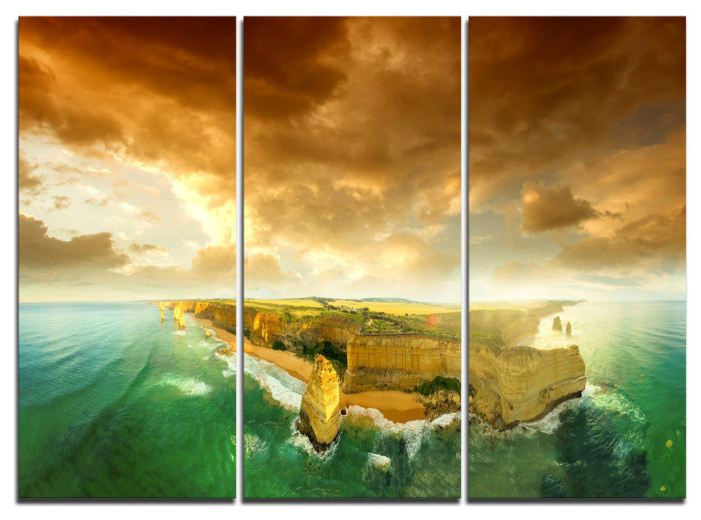 "Great Ocean Road Australia Green" Metal Wall Art, 3 Panels, 36"x28"