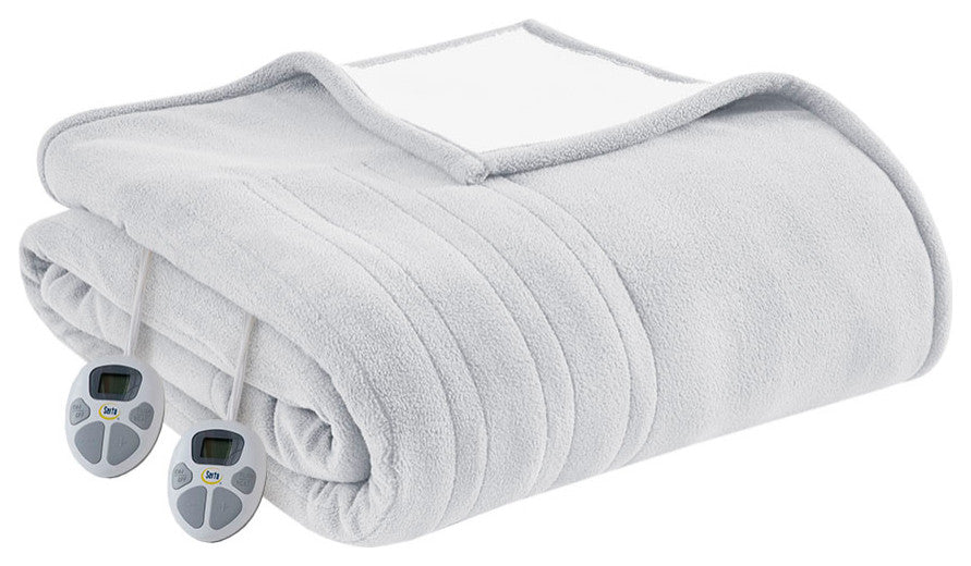 Serta Fleece to Sherpa Heated Fleece and Sherpa Bedding Blanket, Light Grey