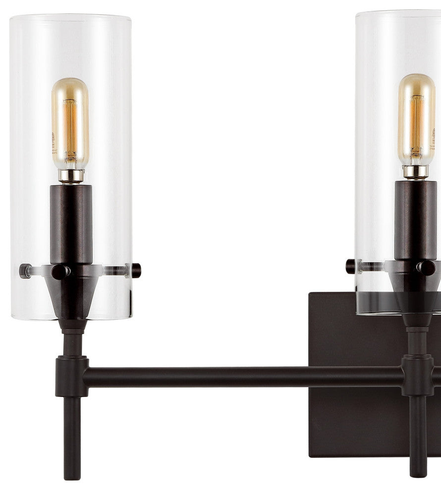 Cato 21.25" 3-Light Modern Farmhouse Iron/Glass Vanity, Oil Rubbed Bronze/Clear