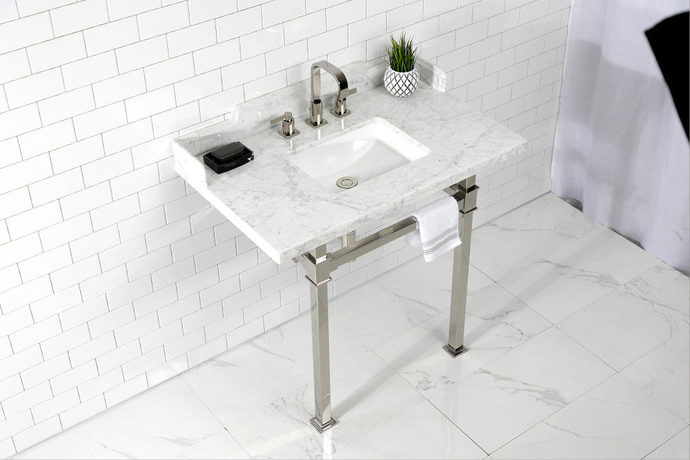 Kingston Brass LMS36MSQ6 36" Carrara Marble Console Sink, Legs
