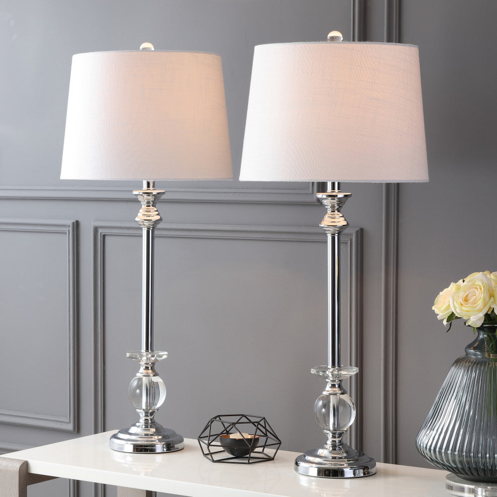 Elizabeth 33" Crystal and Metal Table Lamp, Clear and Chrome, Set of 2