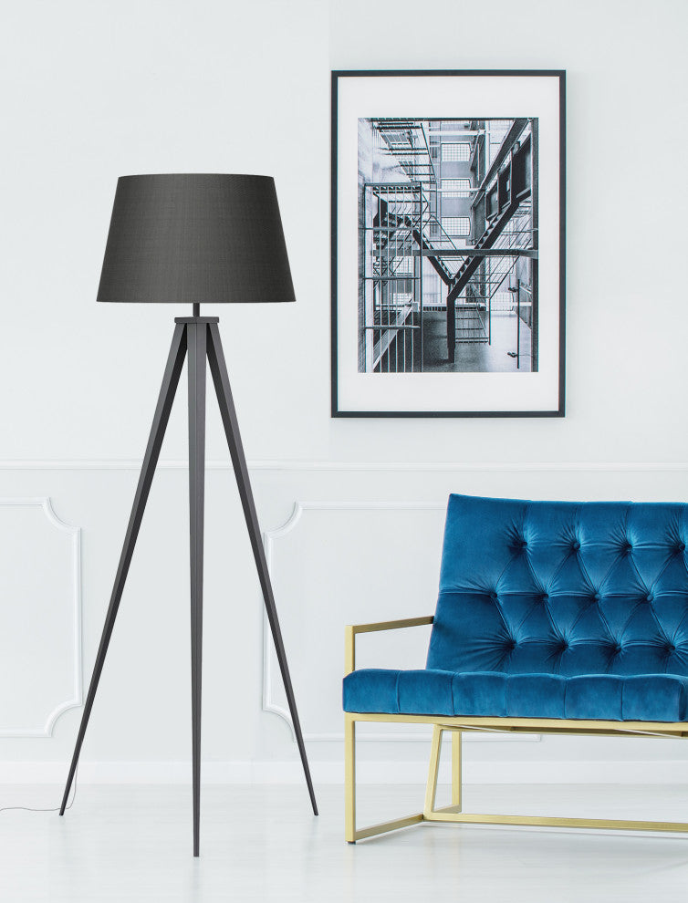 Amlight Berlin Tripod Floor Lamp With Metal Grey Tripod and Shade