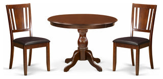 3 Pc Kitchen Set, Mahogany Dining Table, 2 Faux Leather Chairs
