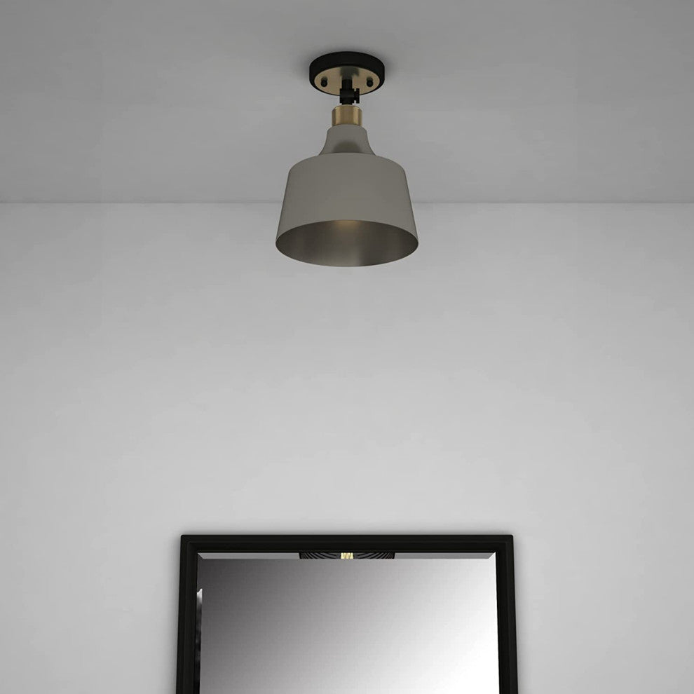 Ceiling Light Fixture, Black With Antique Brass, 1 Light