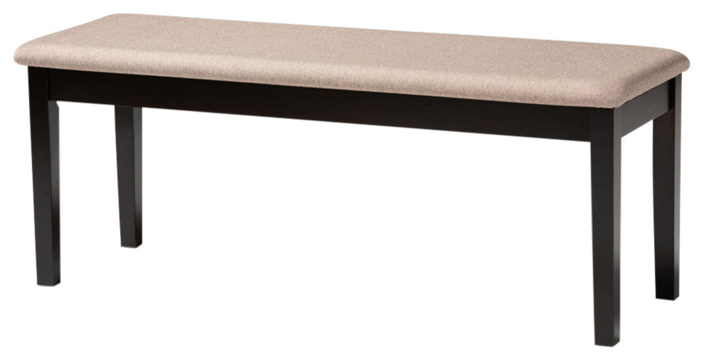 Bennington Transitional Sand Upholstered and Dark Brown Wood Dining Bench