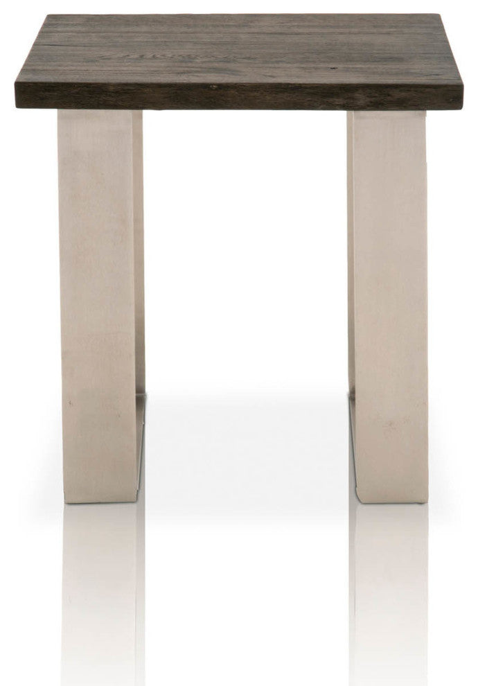 Square Shaped Oak Wood End Table Charcoal Oak Brown