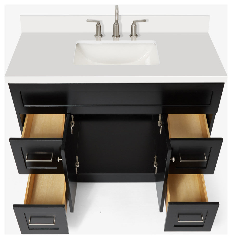 Ariel Hamlet 43" Rectangle Sink Bath Vanity, 1.5" White Quartz