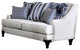 Chenille And Wooden Love Seat with Sloped Arms Design, Light Gray