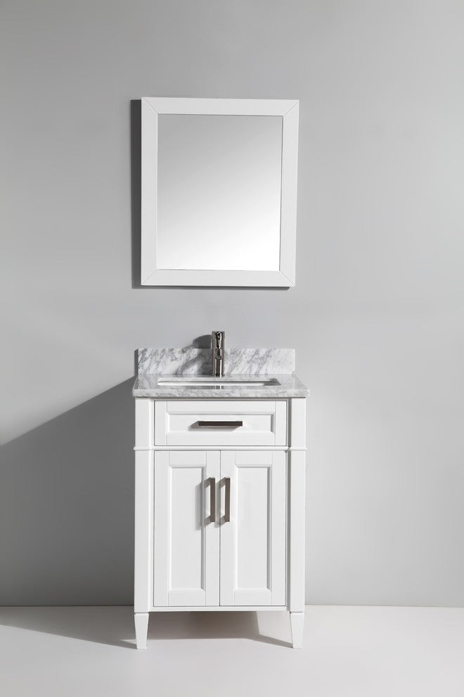 Vanity Set With Carrara Marble Top, 24", White, Led Sensor-Switch Mirror