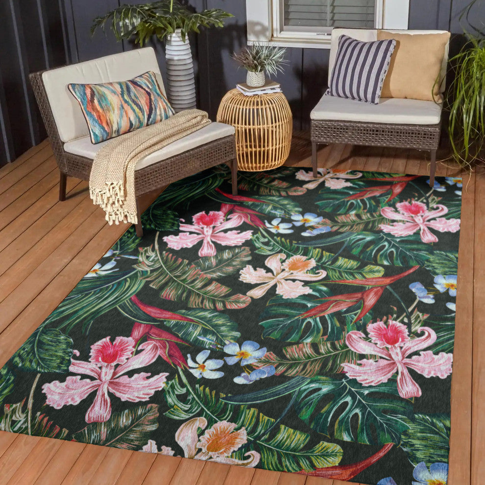 Indoor/Outdoor Tropics TC6 Black Machine Washable 3' x 5' Rug