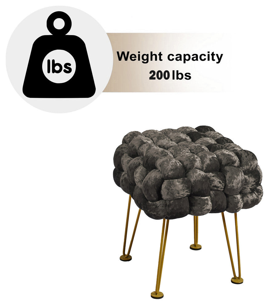 Crushed Velvet Pouf Stool, Chocolate, 16''x16''x16''