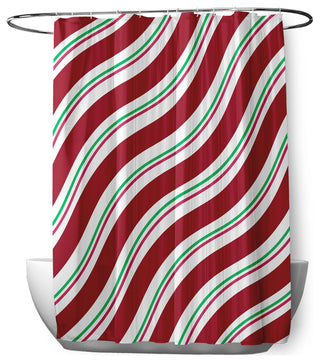 70"Wx73"L Candy Stripes Shower Curtain, Haute Red