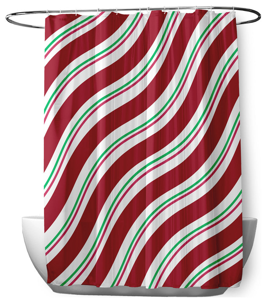70"Wx73"L Candy Stripes Shower Curtain, Haute Red