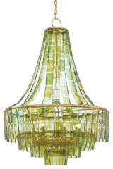 Vintner 7 Light Chandelier, Dark Contemporary Gold Leaf and Green