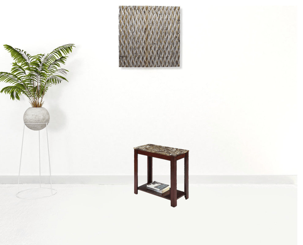 24" Brown Faux Marble End Table With Shelf