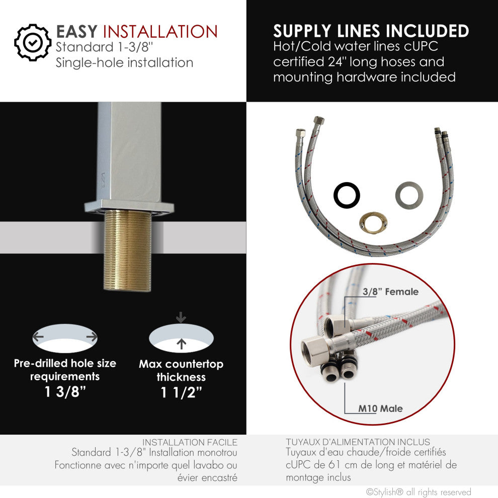 STYLISH Bathroom Faucet Single Handle Polished Chrome Finish, B-112C AVA