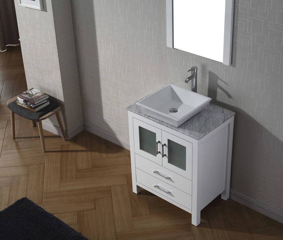 Virtu Dior 24" Single Bathroom Vanity, White With Faucet and Mirror