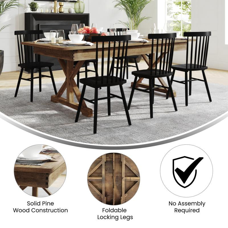 HERCULES 7' x 40" Rectangular Solid Pine Farm Table with X Legs, Antique Rustic