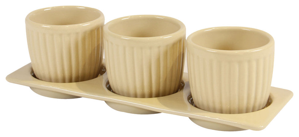 Gerbera Planter Set with Tray, Cream