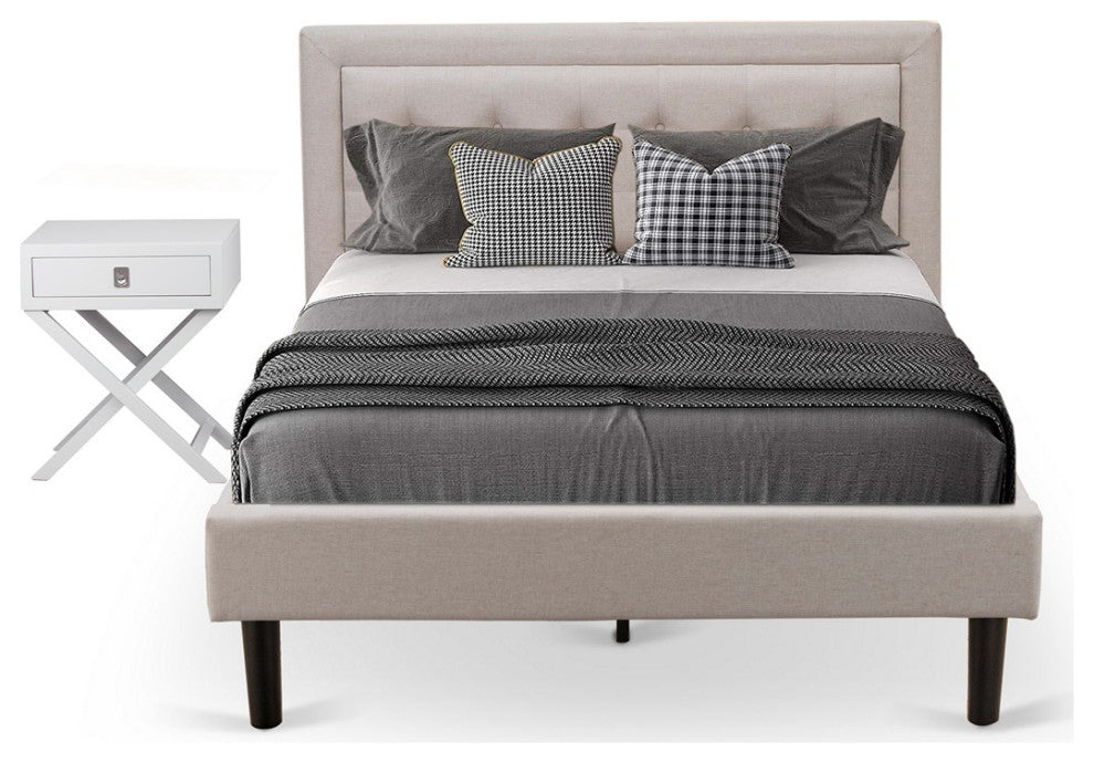 2-PieceFannin Set For Bedroom, 1 Upholstered Bed, Small Nightstand, Mist Beige