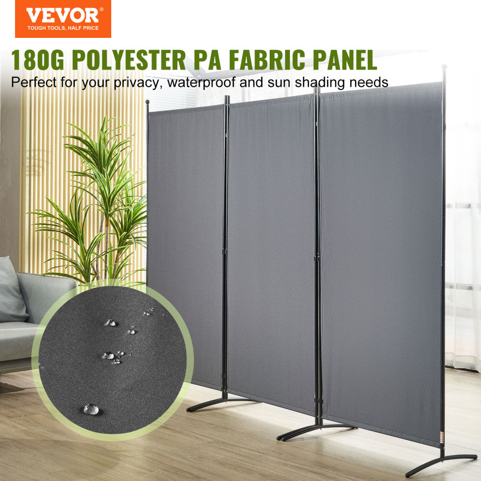 VEVOR Room Divider 3-Panel Folding Privacy Screen 89"x20.3"x72.8" Dark Gray