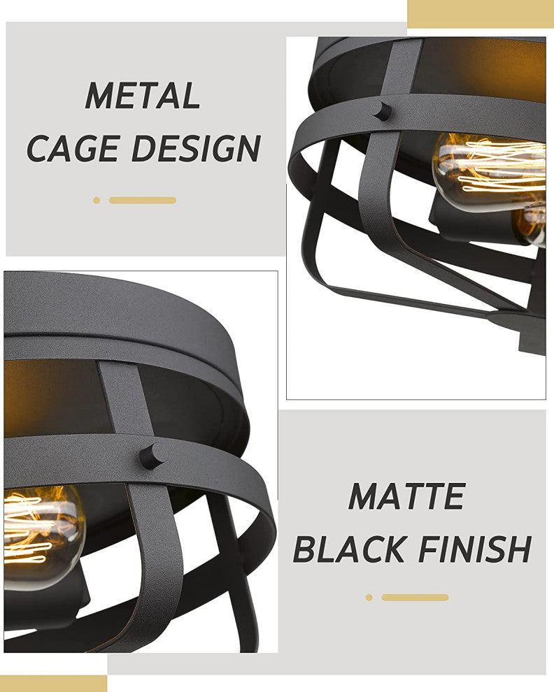 Industrial Close to Ceiling Light Fixture 2 light cage flush mount lighting
