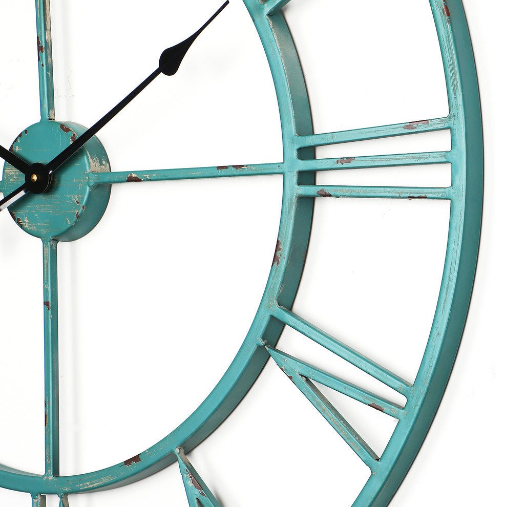 Utopia Alley Oversized Roman Round Wall Clock, 30" Distressed Sea Green