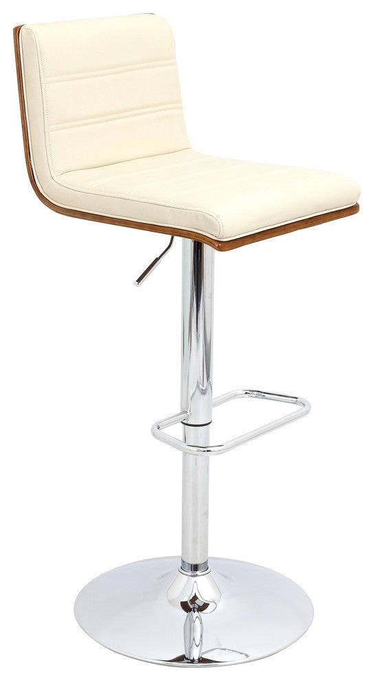 Lumisource Vasari H Adjustable Barstool With Swivel, Walnut, Cream