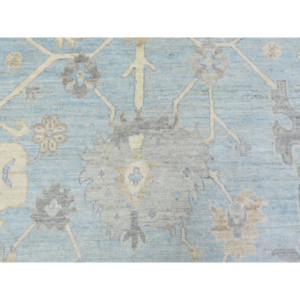 Blue Wool Hand Knotted Afghan Oushak All Over Design Oriental Rug, 9'1"x11'10"