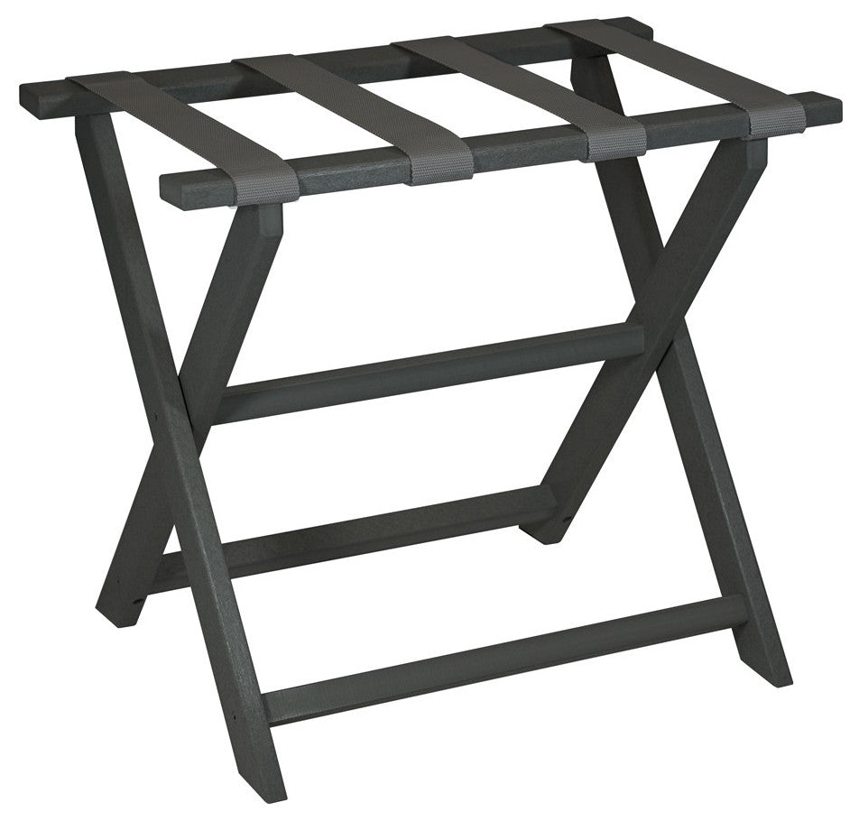 HomeRoots Earth Friendly Dark Gray Folding Luggage Rack With Gray Straps