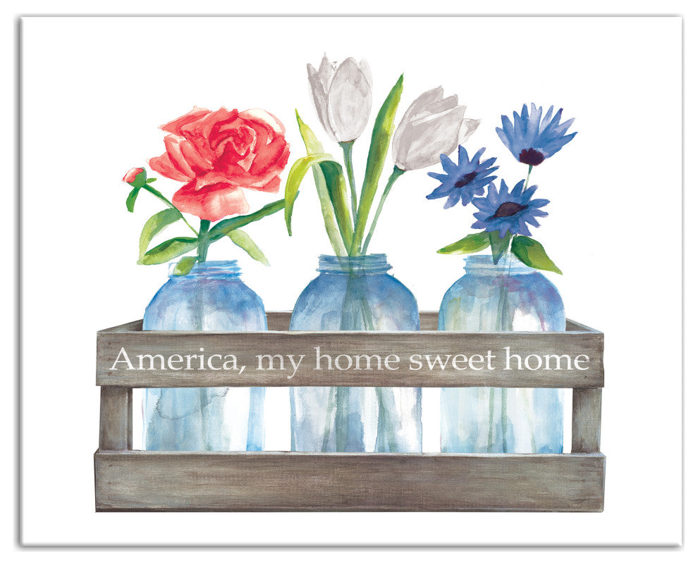 Red White and Blue Florals 16x20 Canvas Wall Art